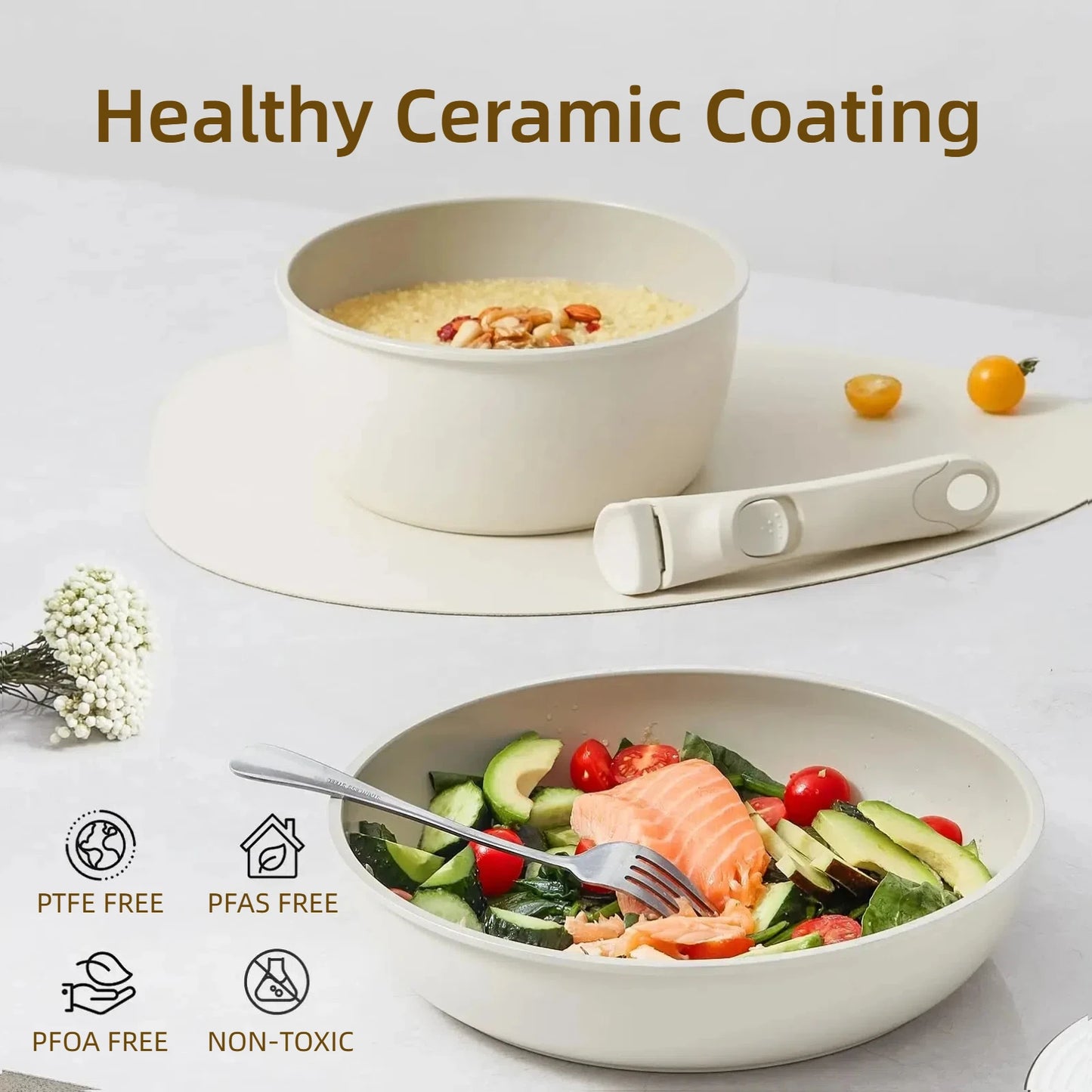 Juego de utensilios de cocina de granito StoneChef™ de 15 piezas: antiadherente con mango extraíble